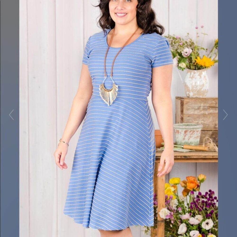 Matilda Jane Blue&Gray Stripe Exploration Dress Sz.XS NWT